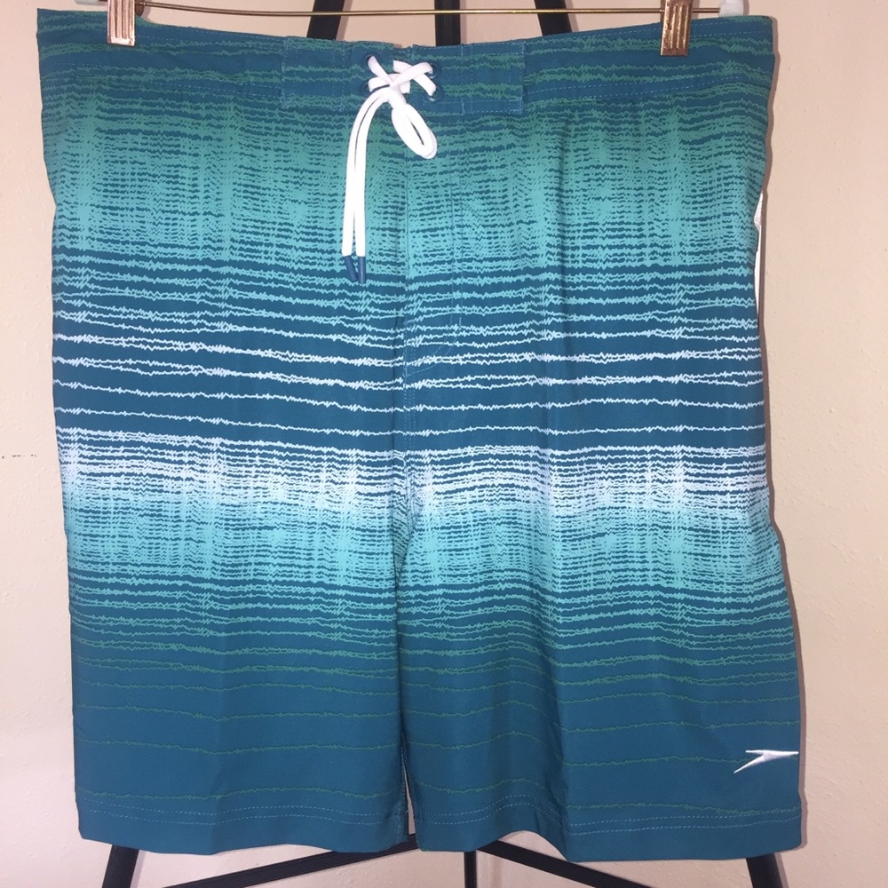 NWT Speedo Teal Print Columbia Swim Trunks Sz XL